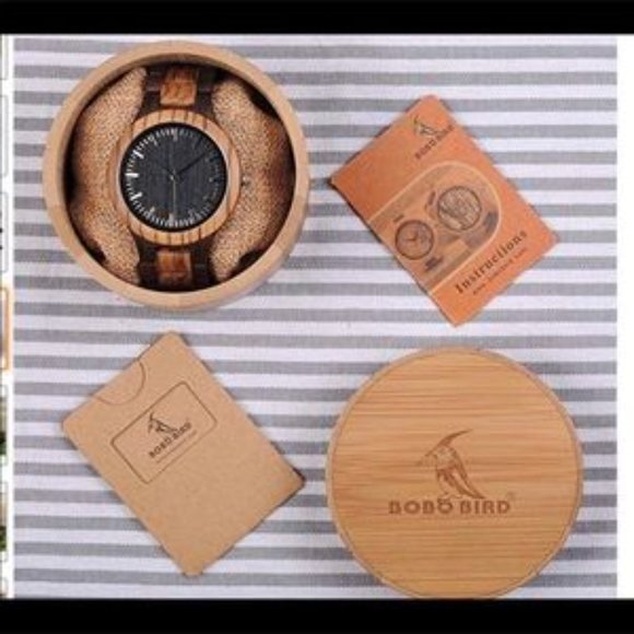 🎉HP🎉Men’s wooden watch zebra and ebony solid New - Picture 2 of 4